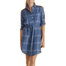 Serena & Lily Blue Plaid Margot Popover Linen Long Sleeve Shirt Dress Large New