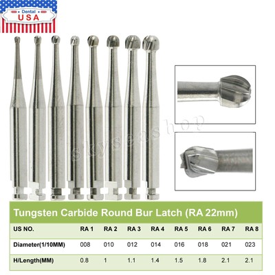 Dental Round Tungsten Steel Carbide Burs RA Latch for Low Speed Handpiece RA1-8