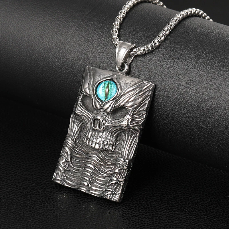 Collar colgante gótico de calavera de motociclista para hombre cadena de acero inoxidable plateada Foto 3 de 4