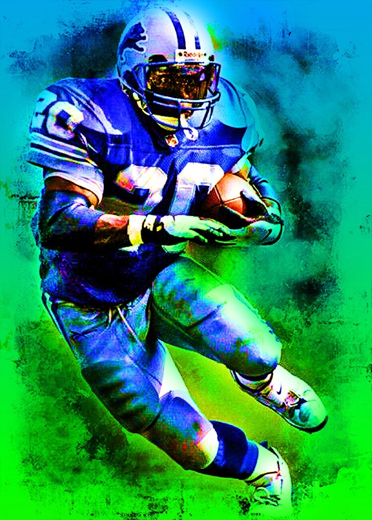 Barry Sanders Detroit Lions Football 3/5 ACEO Fine Art Print ByQ eBay