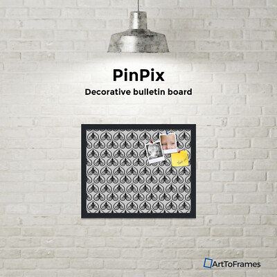 ArtToFrames Custom Cork Bulletin Board Damask Framed in Satin Black