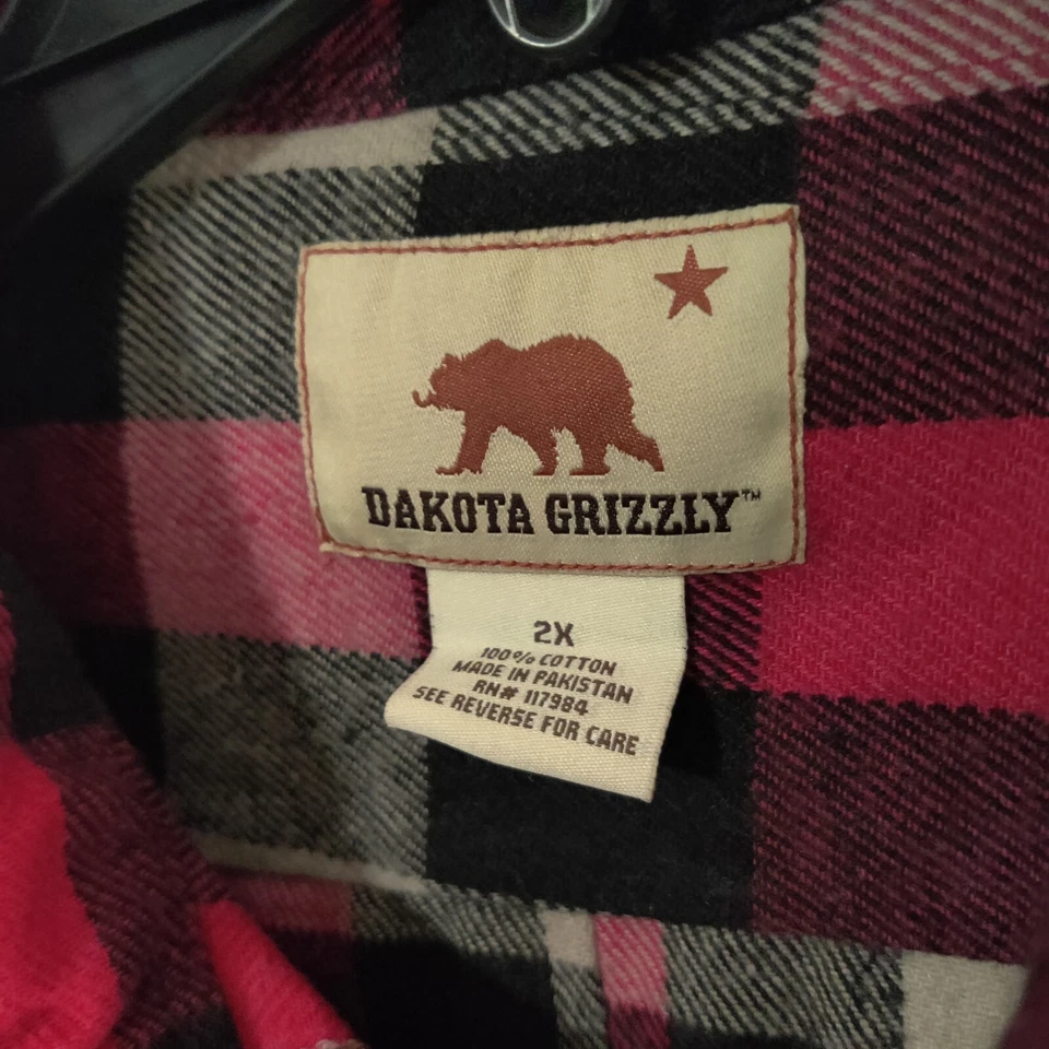 Dakota Grizzly Flannel Shirt Mens 2XL Button Up Plaid Western Red Long Sleeve - Image 3 of 4