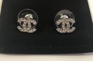 Used Authentic Chanel Silver Cc Crystal Rhinestone Earrings Mini Ebay Image Is Loading Used Authentic Chanel Silver Cc Crystal Rhinestone Earrings