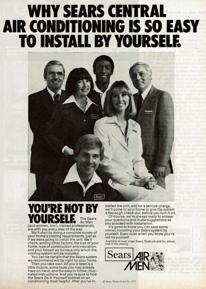1977 Vintage Print Ad Why Sears Central Air Conditioning Is easy Install Air Men