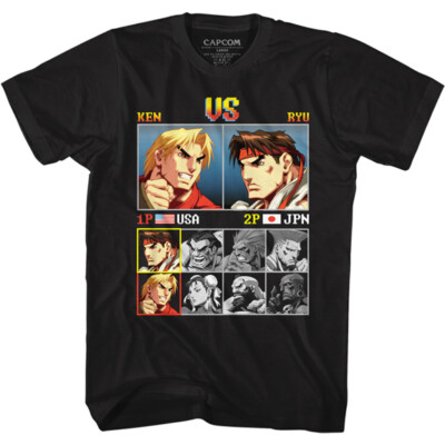 Street Fighter T Shirt Gaming Ken vs Ryu Adult Licensed Black Cotton Merch