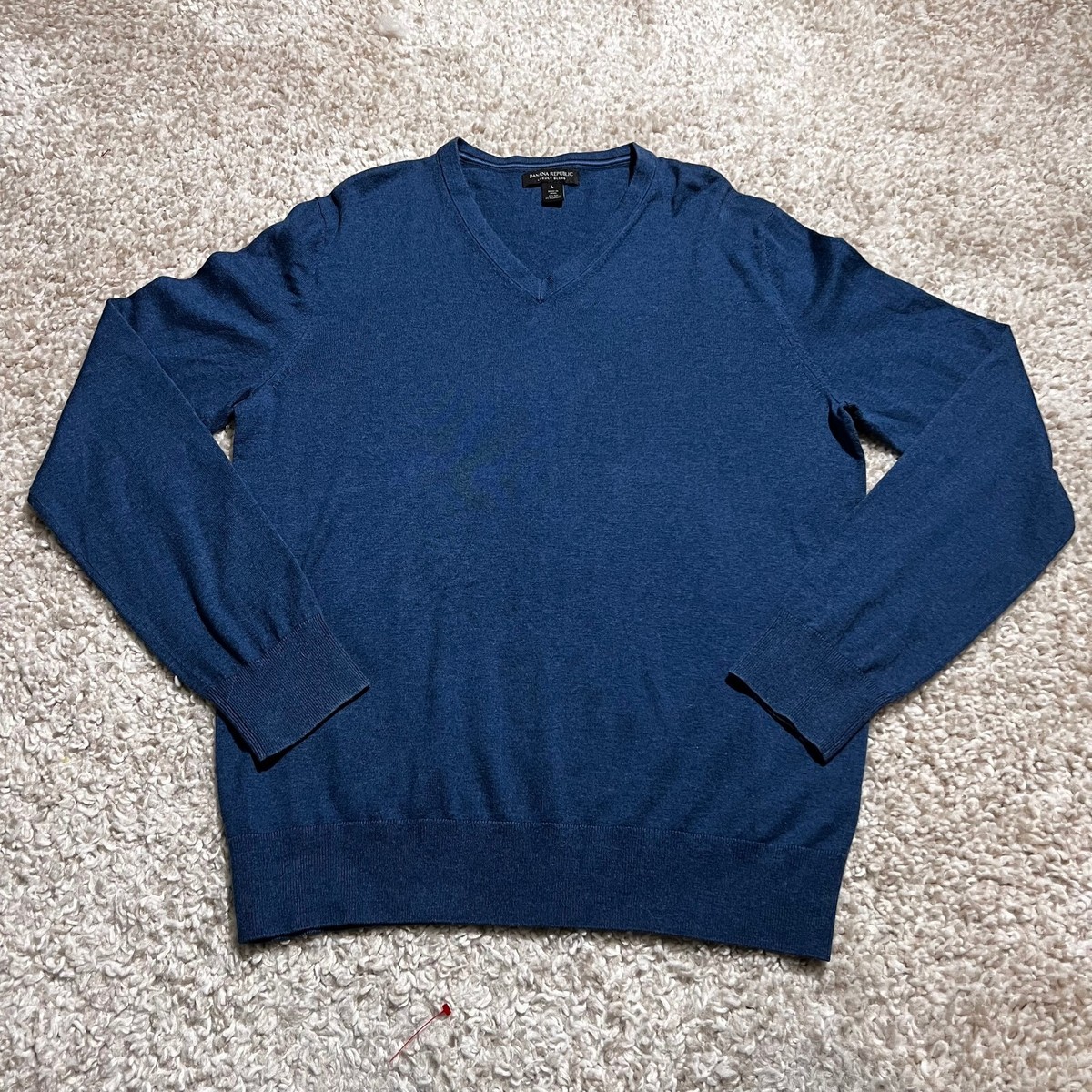 Banana Republic Sweater Men Large Blue Luxury Blend Silk Cashmere