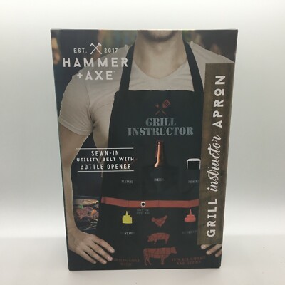 Grill Instruction Apron by Hammer + Axe Sewn in Utility Belt w/Bottle Opener New