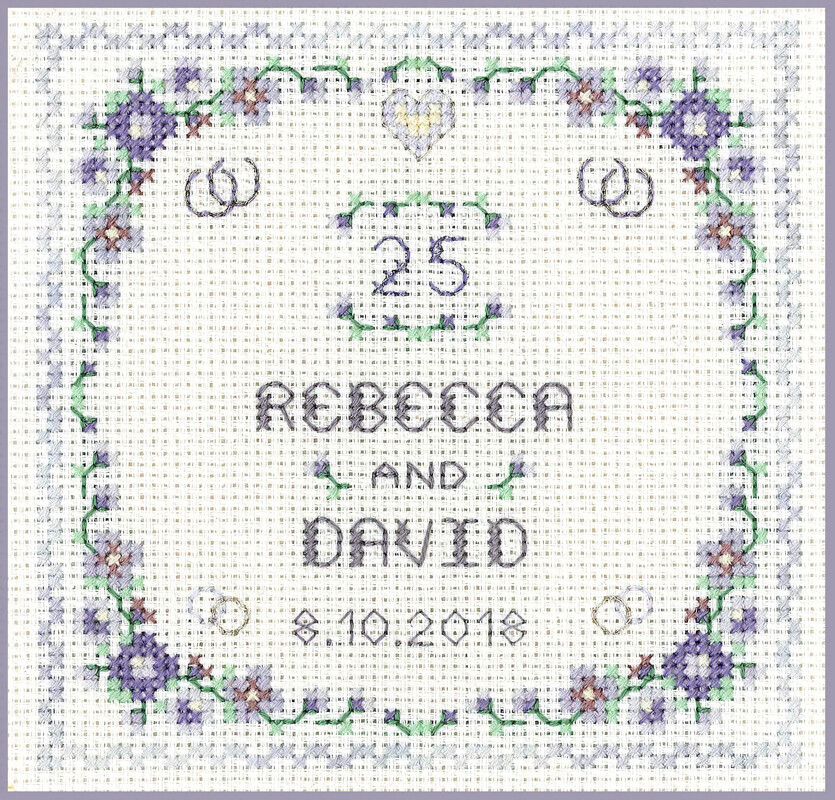 Silver Wedding Anniversary with flowers & heart - Cross Stitch Kit on 14 aida