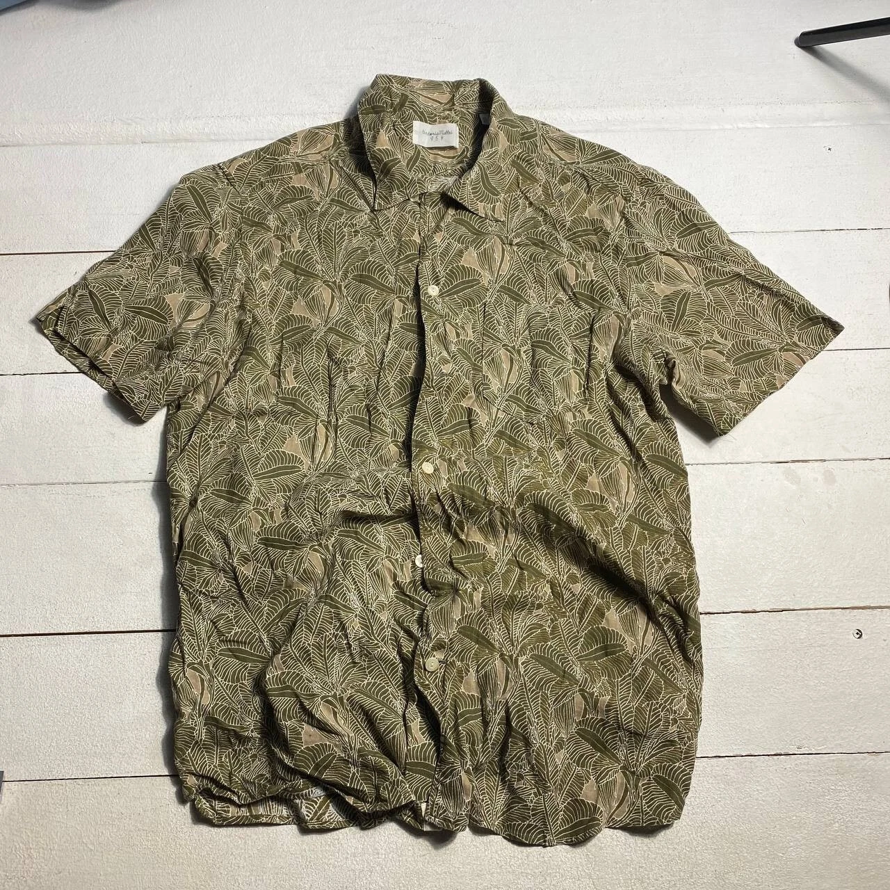 Tintoria Mattei Hawaii Green Linen Mens 41/42 Size Short Sleeve Shirt Button Up