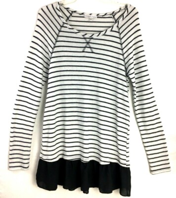 Moa Moa Women s Striped Tunic  shirt Dress Ruffled Hem Long Sleeve Sz:M SOFT!!!