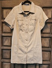 Avenue Womens Tan Cotton Buttonfront Short Sleeve Pocket Dress Size (Read)