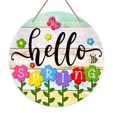 Hello Spring Door Sign,11.8" Colorful Flowers Spring A-spring-flowers
