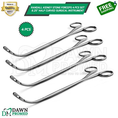 Randall Kidney Stone Forceps 4 Pcs Set 8.25'' Half Curved Surgical Instruments