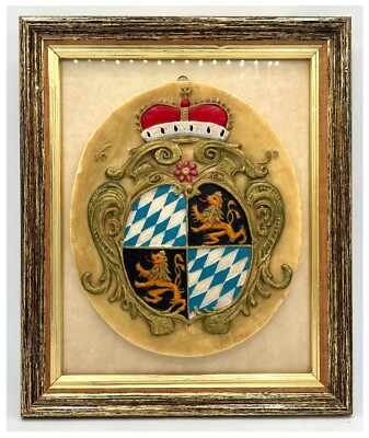 Vintage Framed Wax Bavarian Coat of Arms - Bayern - Germany