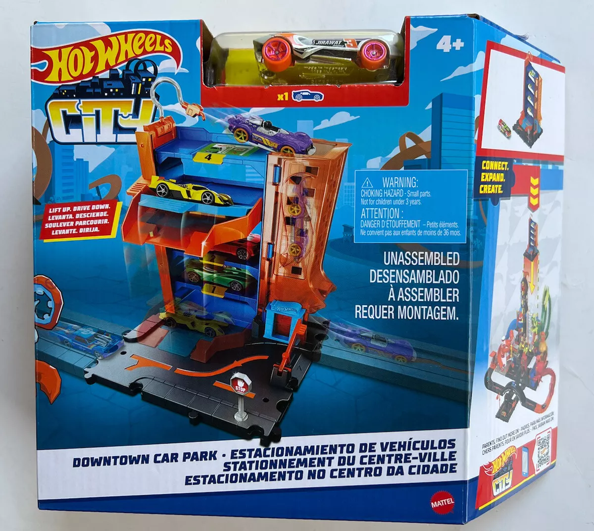  Hot Wheels City Toy Car Track Set Downtown Car Park Playset  with 1:64 Scale Vehicle, 4 Levels, Working Lift & Exit Chute For 4 years  and up, Multi : Toys & Games