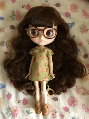 NEO Blythe Doll Brown Hair Custom OOAK 1/6 BJD Matte Face White Skin 12" Body