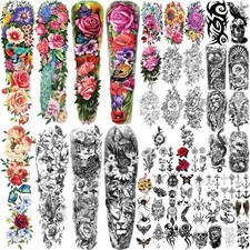 55 Sheets Temporary Tattoo for Men and Women, 8 Full Arm Fake Tattoos, 17 Hal...