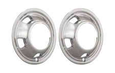 2 New Chrome 17" inch Front Wheel Skins Simulators Hubcaps Covers Pair Replac...