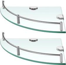 2 Pcs Corner Shower Shelf 2-tier Glass Corner Shelf Stainless Steel Wall Mounted