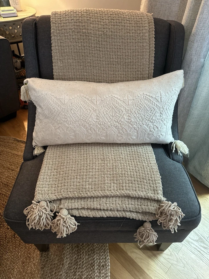 Denim Blue Upholstered Sofa with Plush Cushions and matching chair - Image 3 of 4