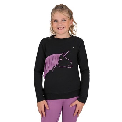 QHP Kids Jumper Lize Junior Zwart/Violet Black Purple Sweater Unicorn Print 