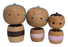 VTG Creative Kokeshi Doll Family Set Funny & Angry-Faced 2-3" Sosaku Woodcrafts