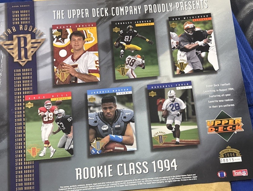 1994 Upper Deck Rookie Class Sheet Marshall Faulk Charles Johnson Heath Shuler