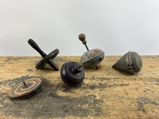 Vintage Cast Iron Wood Tin Spinning Top Antique Collection