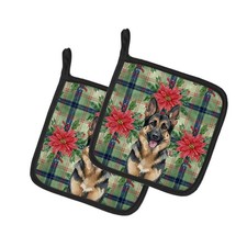 Caroline's Treasures German Shepherd Christmas Poinsettas Pair of Potholders