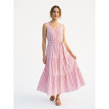 Talbots Petite Striped Tiered 100% Cotton Maxi Dress 10P Sumer Garden Party