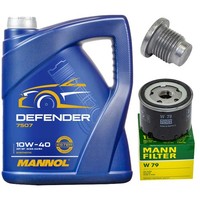 MotoröL Filter Set Mannol 10W-40 5 Liter + Schraube FüR Renault Logan I 1.5 Dci