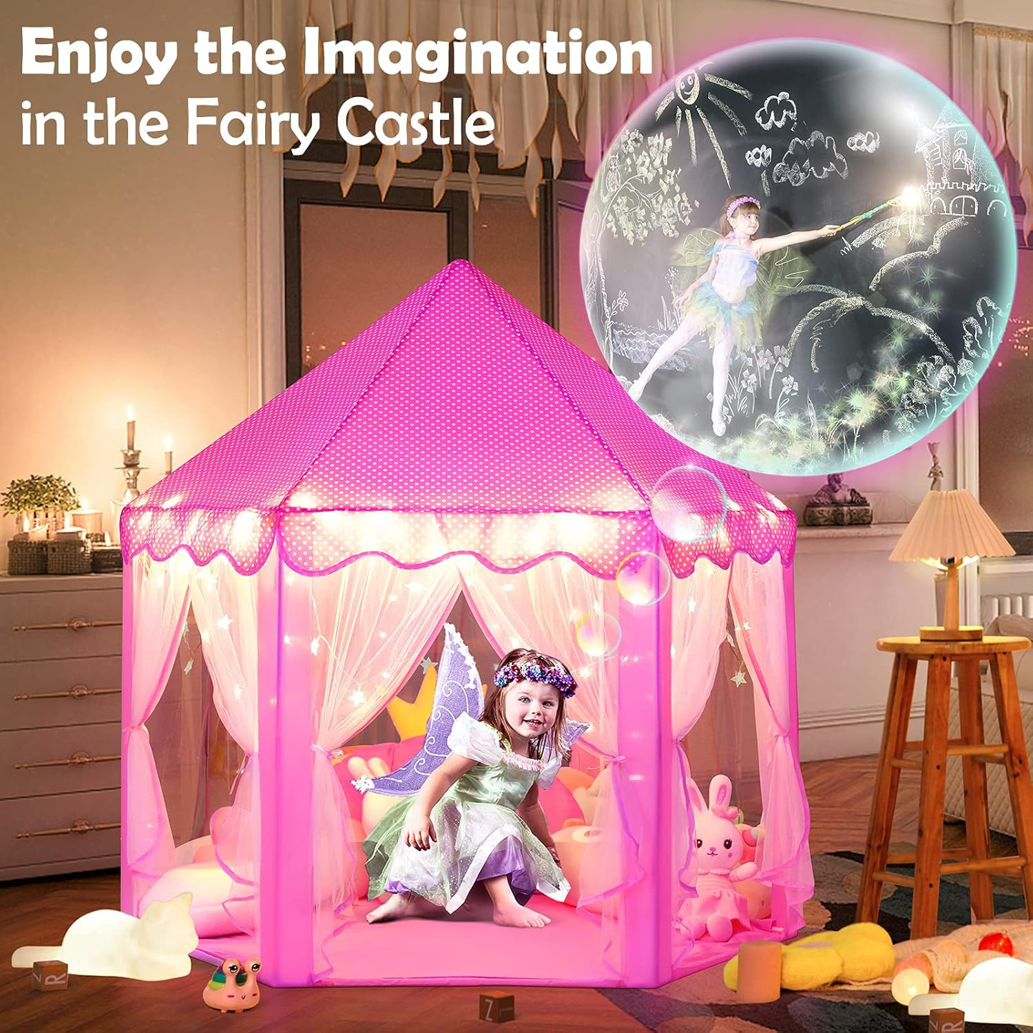 Princess Castle Play Tent for Girls Large Kids Play Tents Hexagon Playhouse with