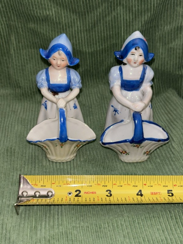 🩵2 Vintage Occupied Japan Dutch Girl & Dress & Clogs Toothpick Basket holder