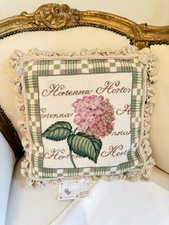 Hydrangea Needlepoint Pilllow NWT Pink Vtg Style 16x16 With Tassels