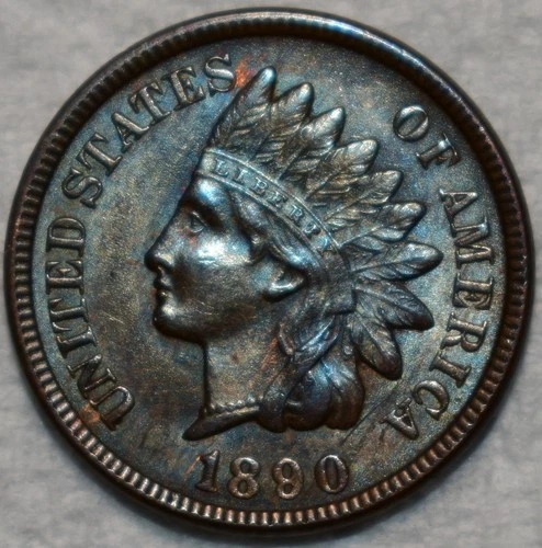 Uncirculated 1890 Indian Head Cent, Attractively Toned & Fully Lustrous.