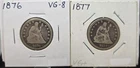 1876 1877 Seated Liberty Quarters, Silver, U.S. Coins, Lot of 2