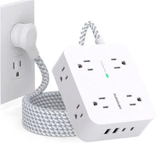 Surge Protector Power Strip 8 Outlets 4 USB (2 USB-C) 5ft Flat Plug Wall-Mount 