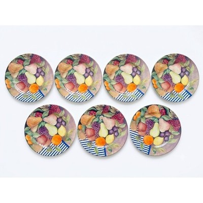 Gien France La Ronde des Fruits Salad Dessert Plates 8.5''Set of 7 Made in France
