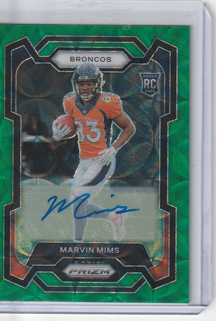 2023 Panini Prizm #327 Marvin Mims Rookie Autographs Prizm Green Scope #/75