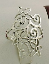 LONG .925 STERLING SILVER FLORAL FILIGREE RING size 7 style r2008