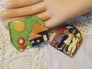 House Pin Woman Pins by Lucinda Set of Two Vintage