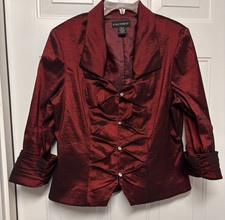 Cachet Women s Red Wine Formal Jacket Size 16 Crystal Button Front 3/4 Sleeve