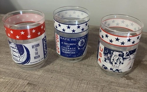 Vintage NASA Apollo 12 13 14 Mission Glasses Set Federal Space Program Tumblers