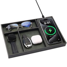 Valet Tray, Built in Wireless Charging Pad, Nightstand Organizer, Two-Toned P...