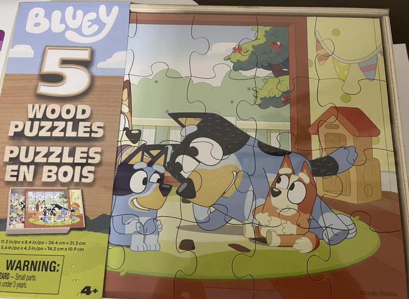 NIB Factory Sealed Bluey 5 Wood Puzzle - Plus Wooden Case - Educational Puzzles