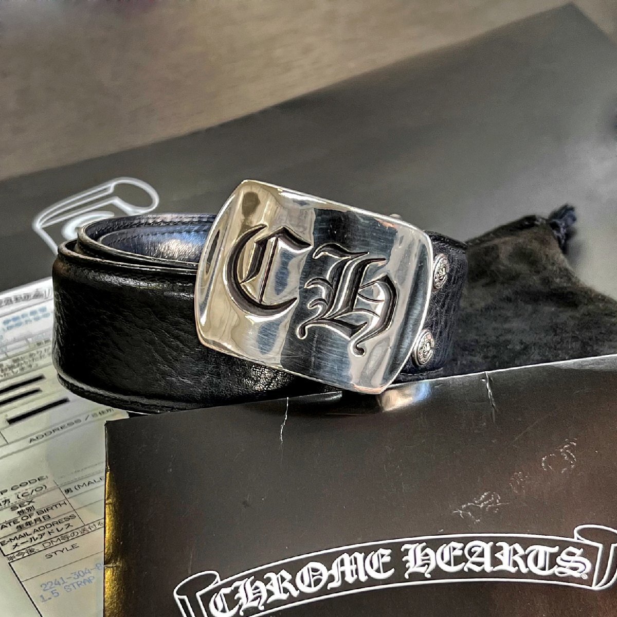 CHROME HEARTS Military Buckle CH 1.5 inch Black Leather Belt CHROME HEARTS Military Buckle CH 1.5 inch Black Leather Belt
