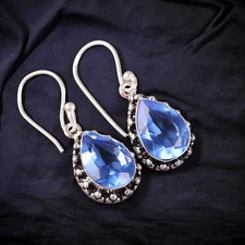 Blue Tanzanite Gemstone Dangle Earring 925 Sterling Silver Handmade Jewelry Gift