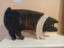 Vintage Hand Carved Primative Wooden Pig Folk Art Farmhouse  14 X 8 X 2
