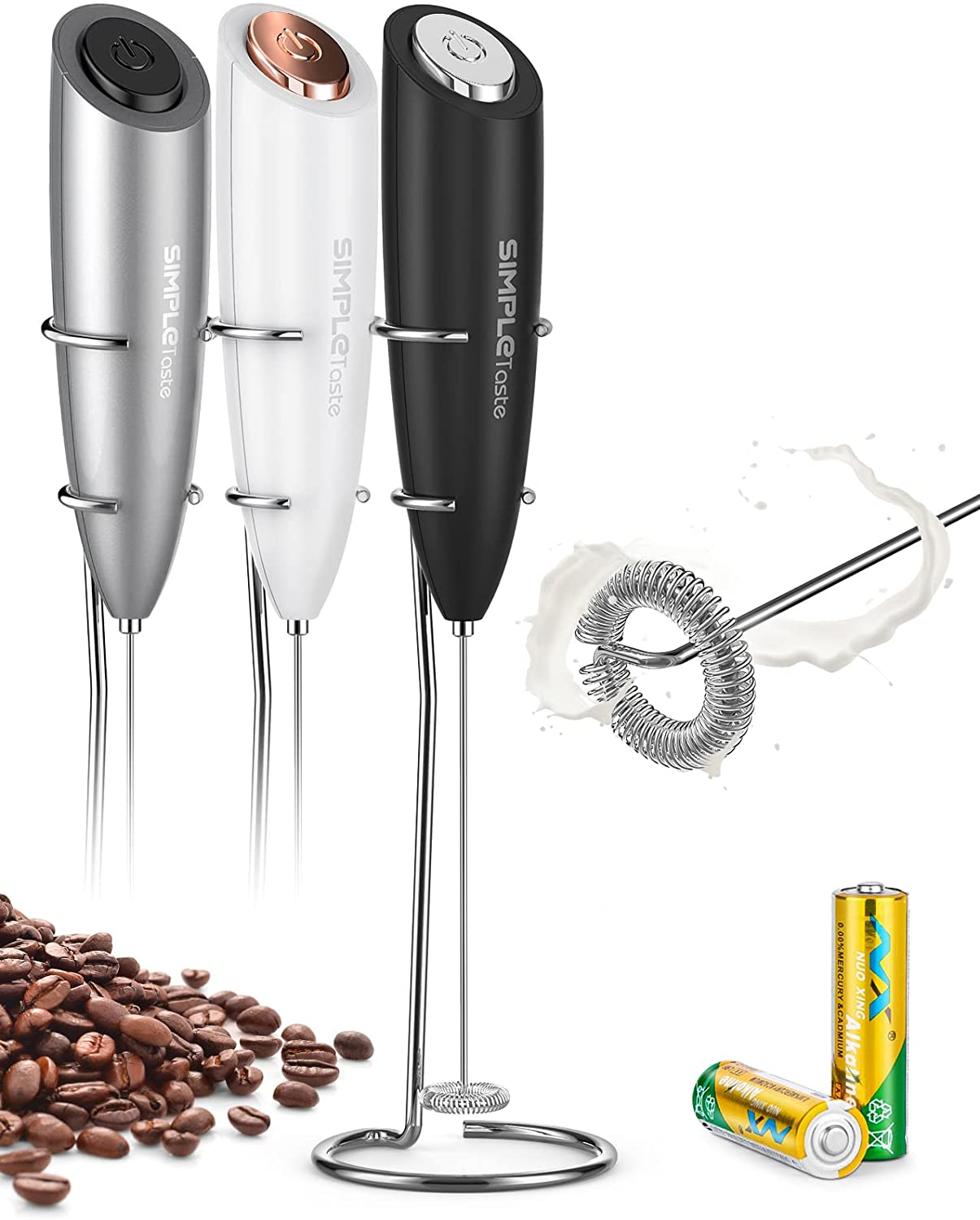 Milk Frother Handheld Battery Operated Electric Foam Maker, Drink Mixer with Sta-image
