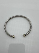 David  4mm Classic Cable Sterling Silver & 18k Gold Dome Bangle Bracelet L